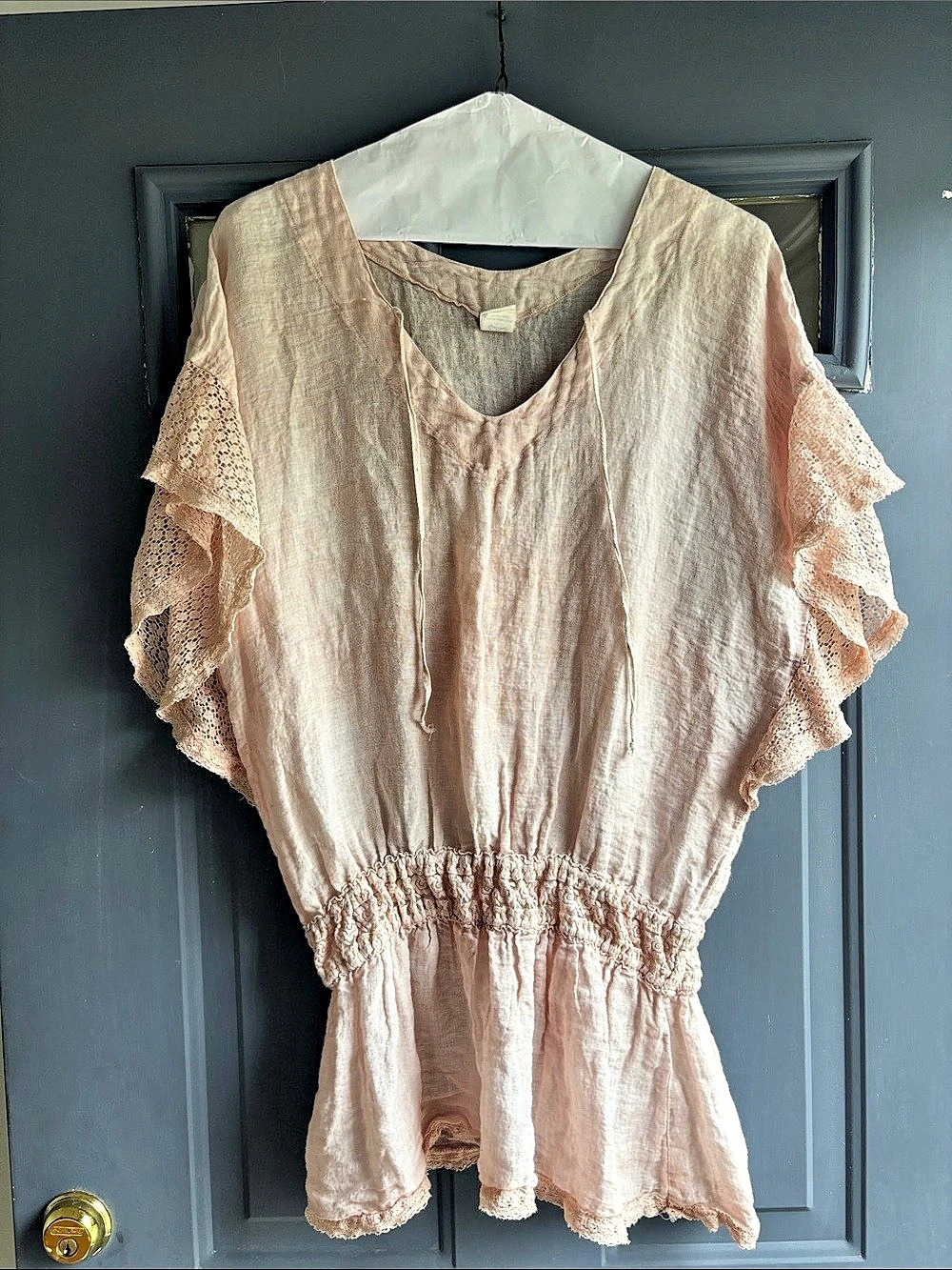 Made in France Sunday Linen Ruffle Sleeve Tunic in Pink